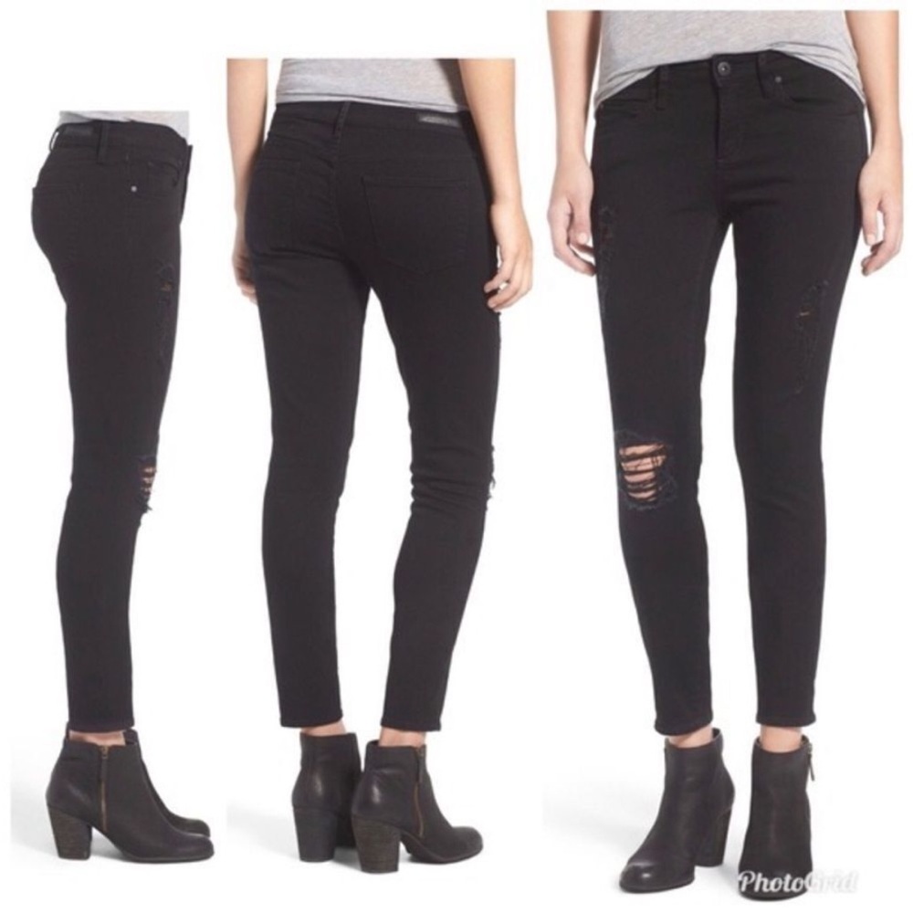 ARTICLES OF SOCIETY Black Skinny Jeans with Distressed Detailing Size 24
